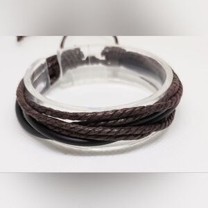 Men's bracelet leather braided layered‎ brown new e74
